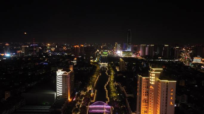 4K航拍昆山城市夜景风光