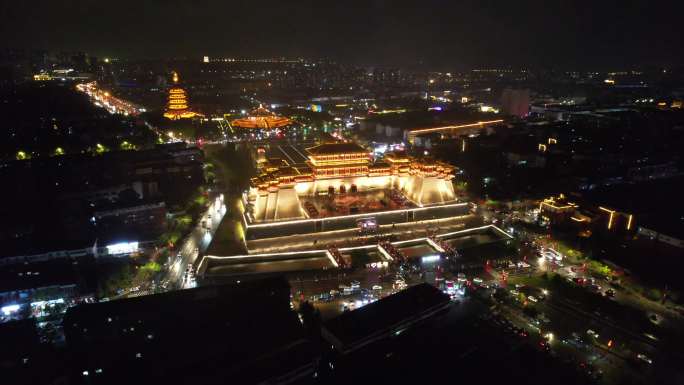 洛阳地标应天门夜景航拍