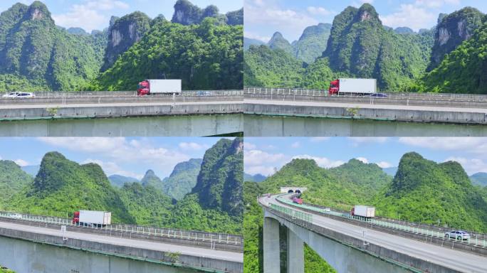 航拍中国高速公路行驶的货车
