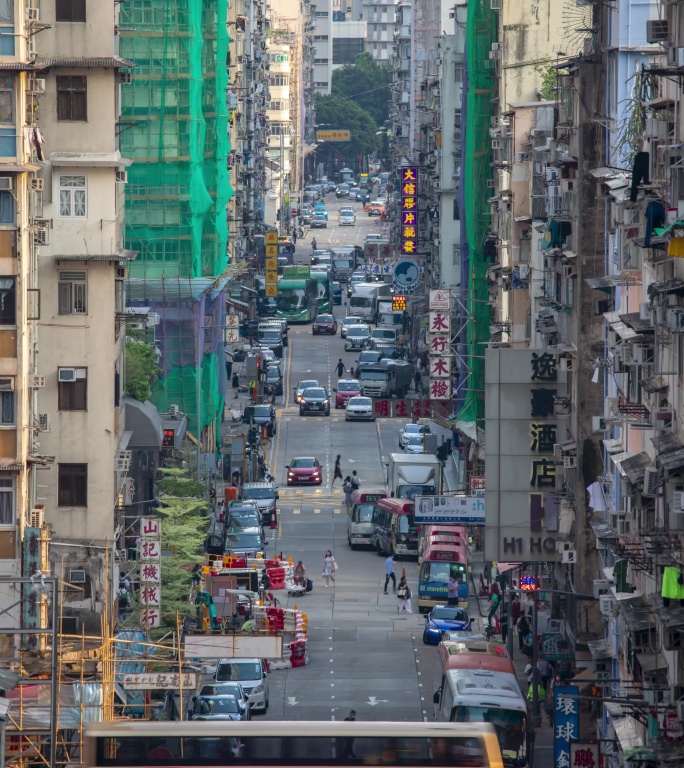 香港油麻地老街延时日转夜