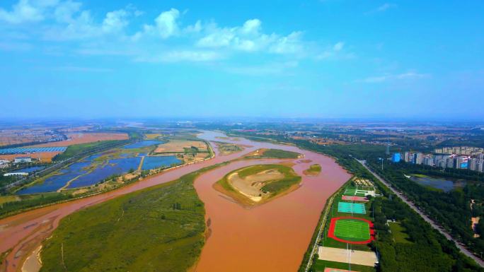 黄河航拍-城市河流-黄河平原生态建设