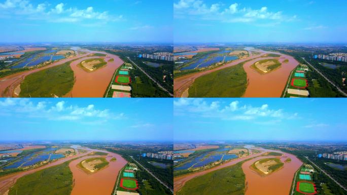 黄河航拍-城市河流-黄河平原生态建设