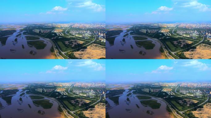 黄河平原航拍-湿地城市生态建设