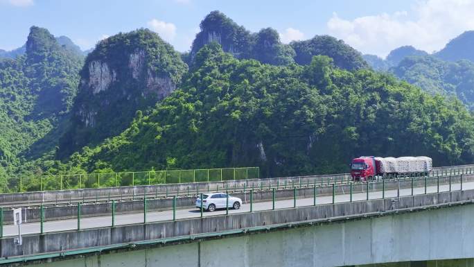 航拍中国高速公路行驶的货车