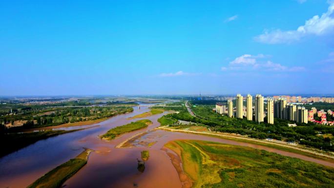 大桥河流湿地-生态城市-黄河航拍