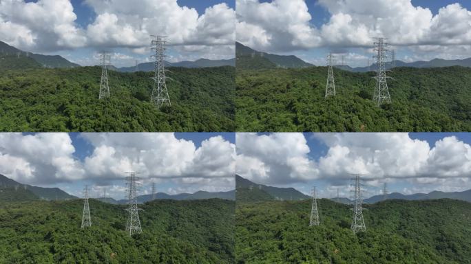 高山电力电塔电网高压输电塔航拍