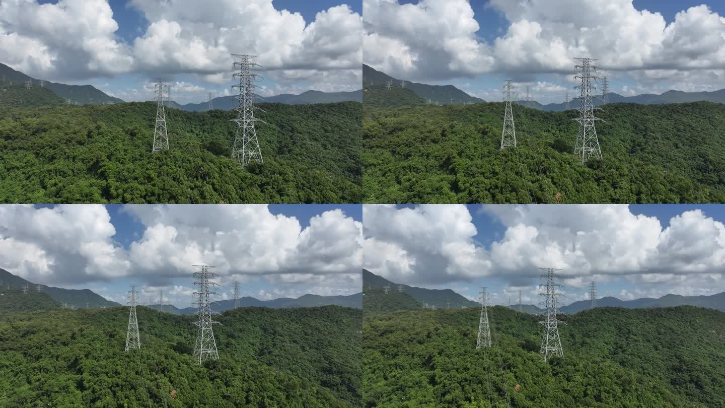 高山电力电塔电网高压输电塔航拍