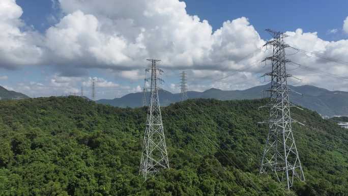 高山电力电塔电网高压输电塔航拍