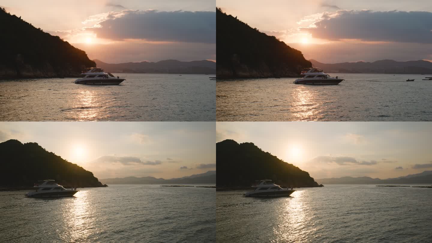 夕阳下的游艇