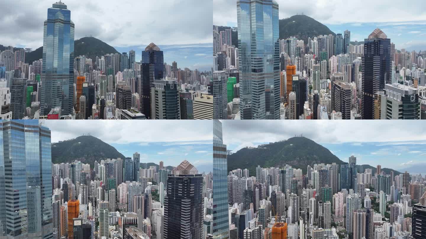 航拍香港中环高楼街道