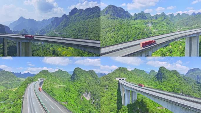 航拍中国最美高速大卡车物流