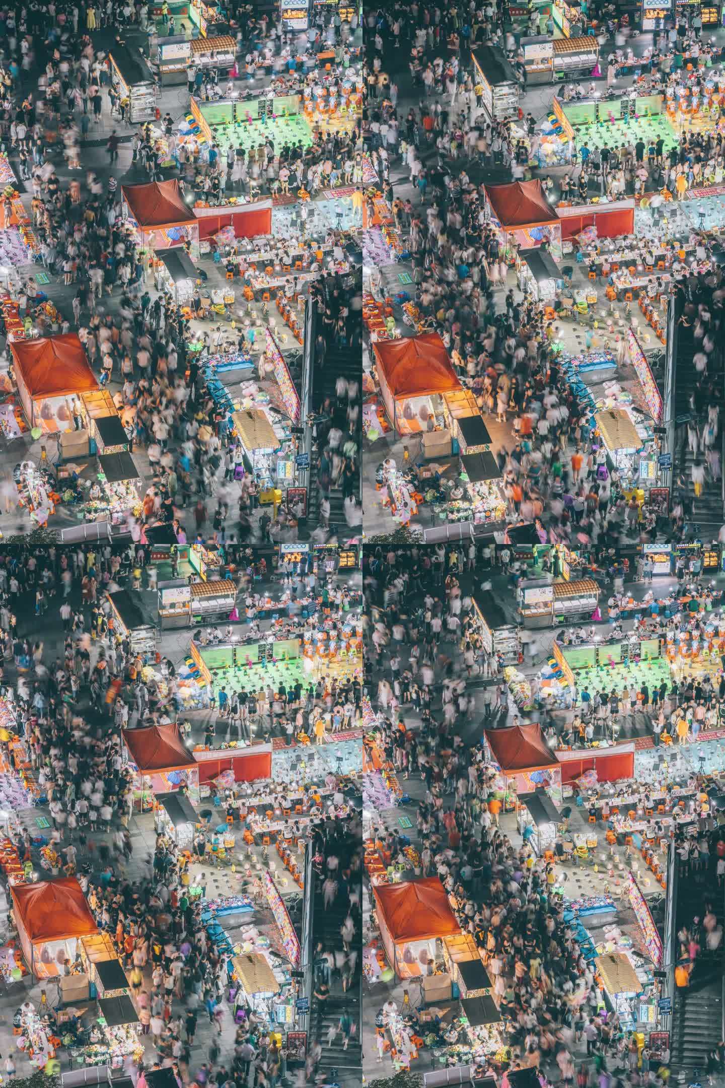 国庆节柳州夜市游客人群延时摄影