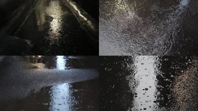 雨巷昏暗路灯屋檐流水雨滴下雨的声音雨天