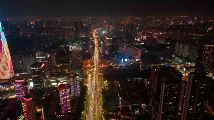 湖北武汉城市地标夜晚夜景航拍车流交通城市