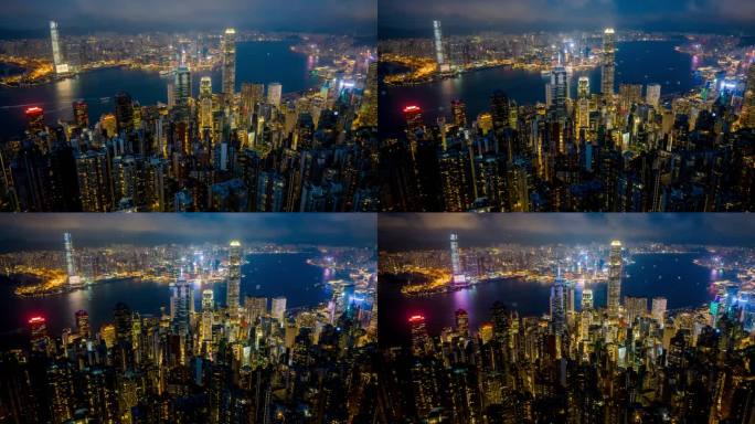 香港中环航拍夜晚环绕延时