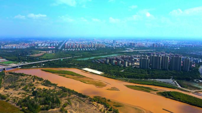 黄河航拍-城市河流-黄河平原河道生态建设