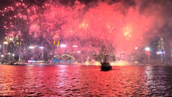 4K香港维多利亚港国庆烟花