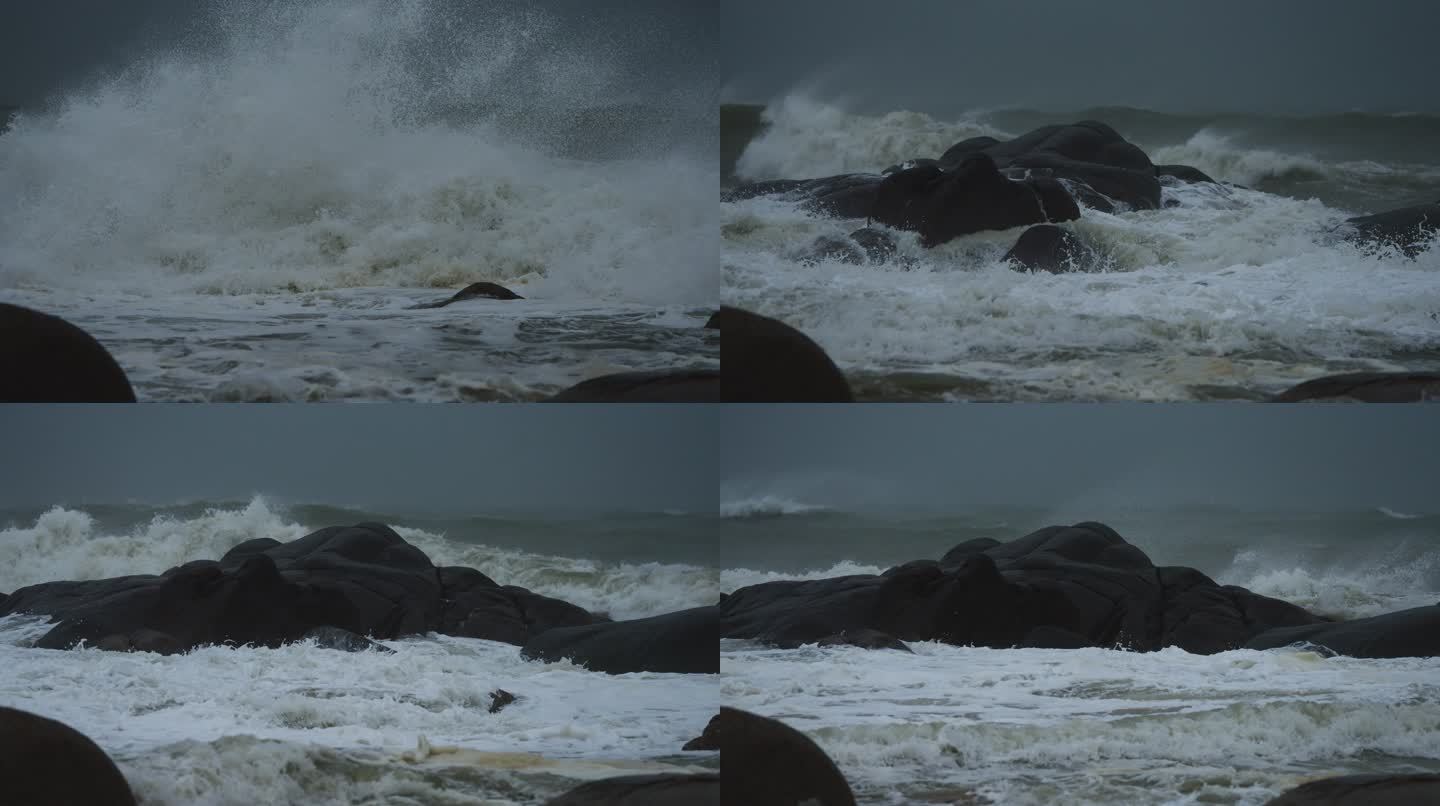 海浪拍打礁石-升格动画