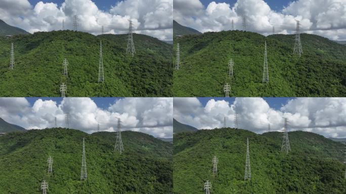 高山电力电塔电网高压输电塔航拍