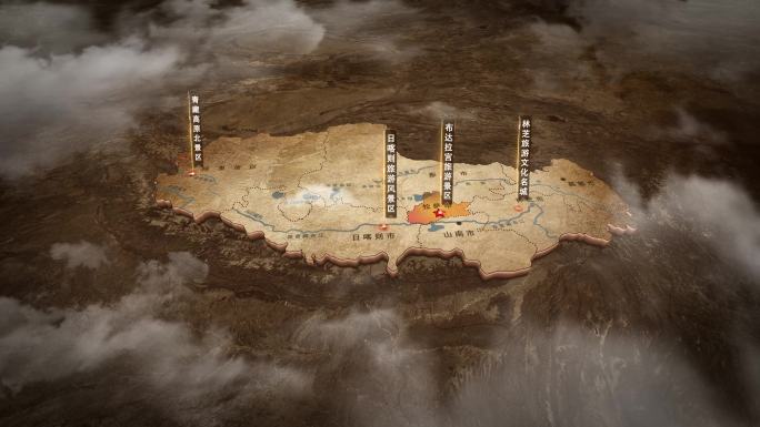 西藏区位三维历史复古地图AE模板