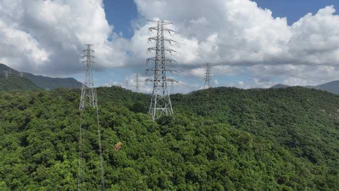 高山电力电塔电网高压输电塔航拍