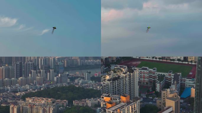 风筝在天空中迎风飞翔