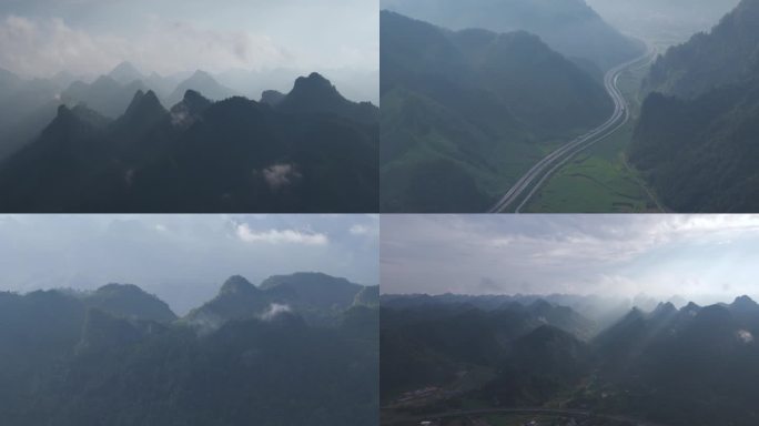 航拍自然风景生态植被大山云雾蜿蜒公路