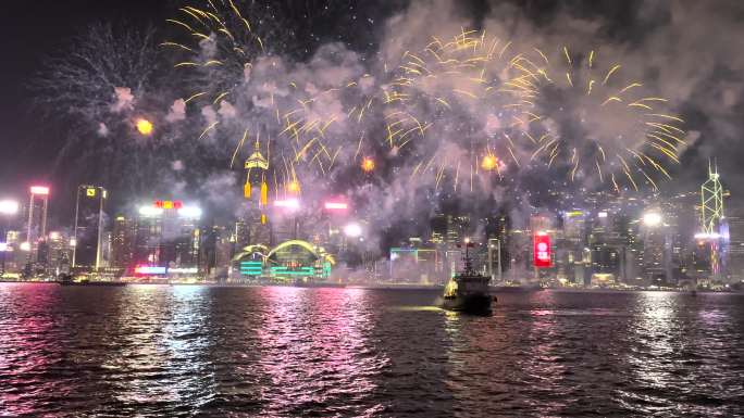 4K香港维多利亚港国庆烟花