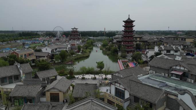 濮水小镇航拍美丽中国繁华都市