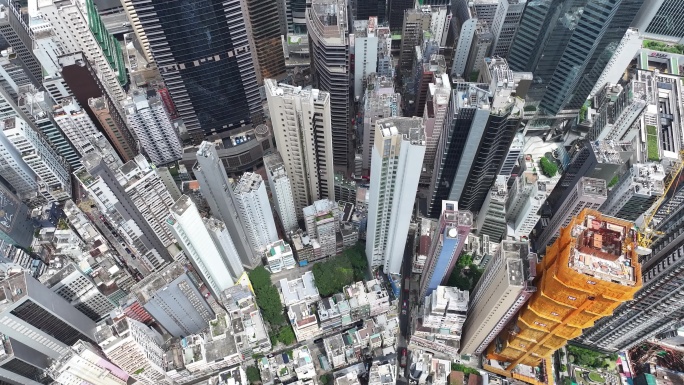 航拍香港中环高楼街道