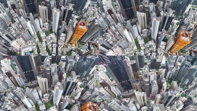 航拍香港中环高楼街道