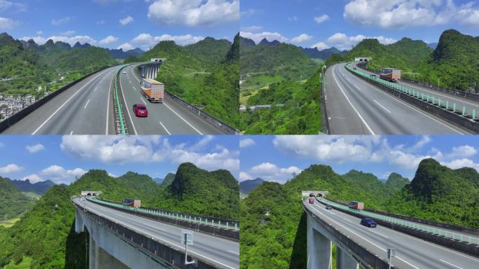 航拍中国高速公路申通快递货运重卡车