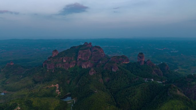 广东河源龙川县霍山霍山航拍日转夜延时