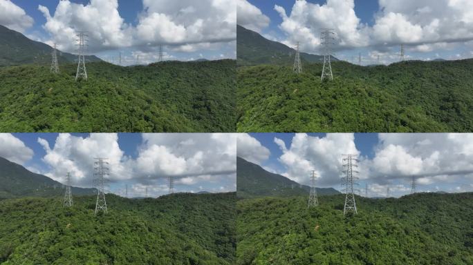 高山电力电塔电网高压输电塔航拍