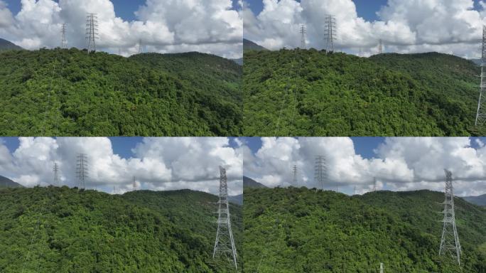 高山电力电塔电网高压输电塔航拍