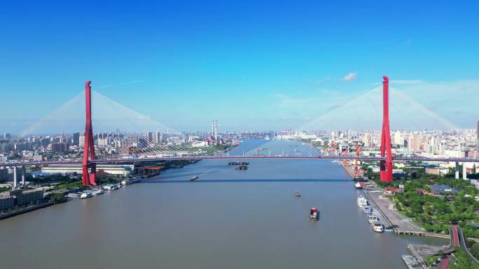 上海市杨浦大桥航拍风光