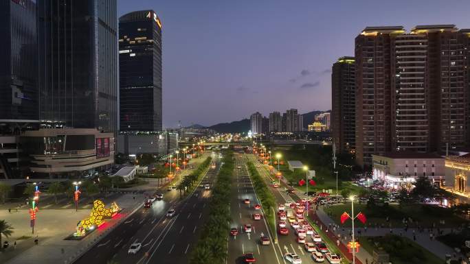 珠海横琴口岸建筑群夜景航拍