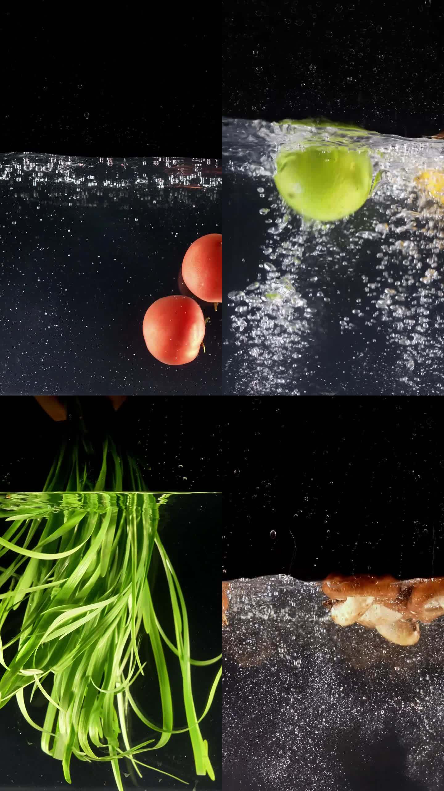 水果蔬菜入水升格竖屏拍摄素材