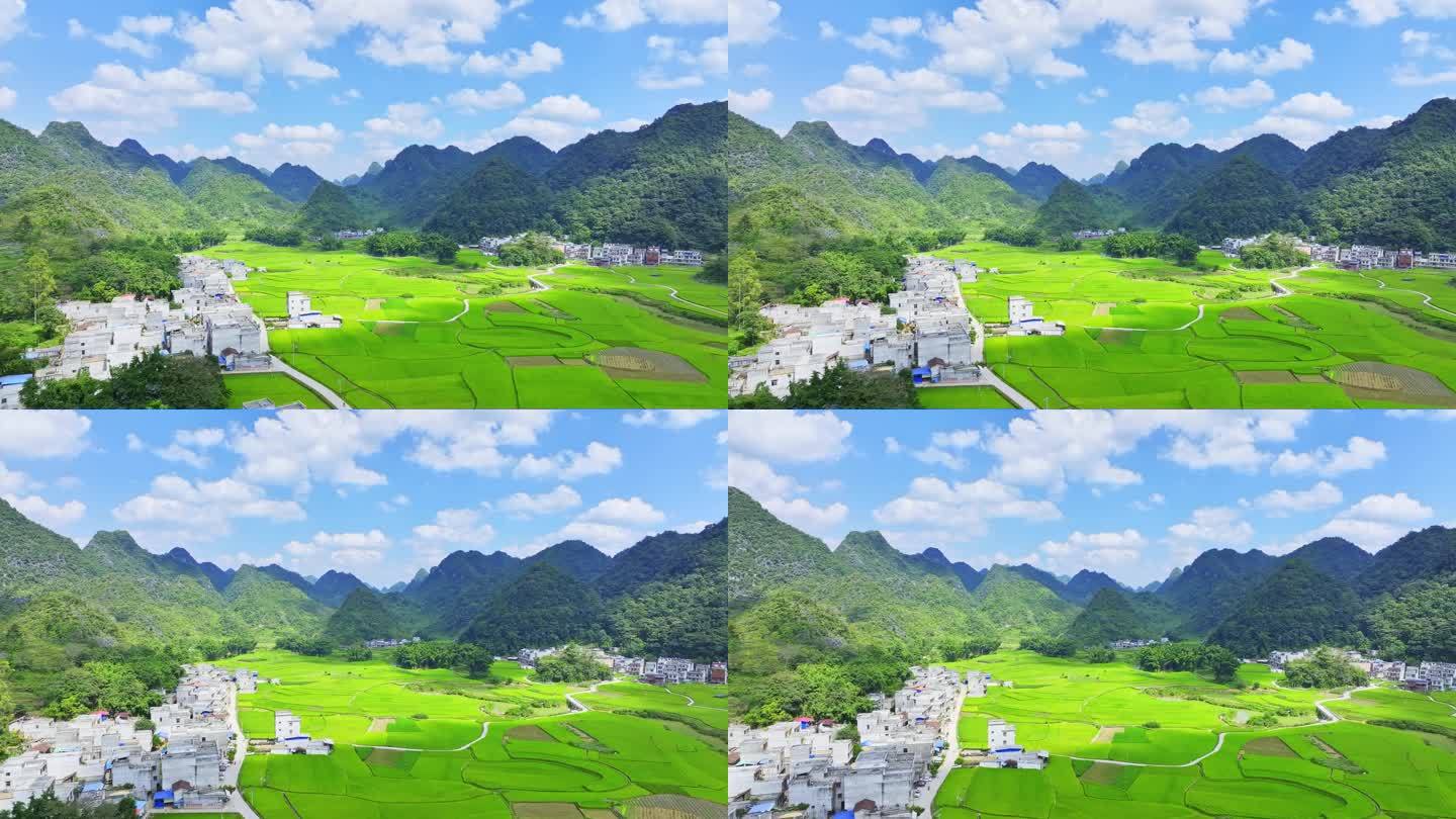 航拍广西靖西平江田园风光