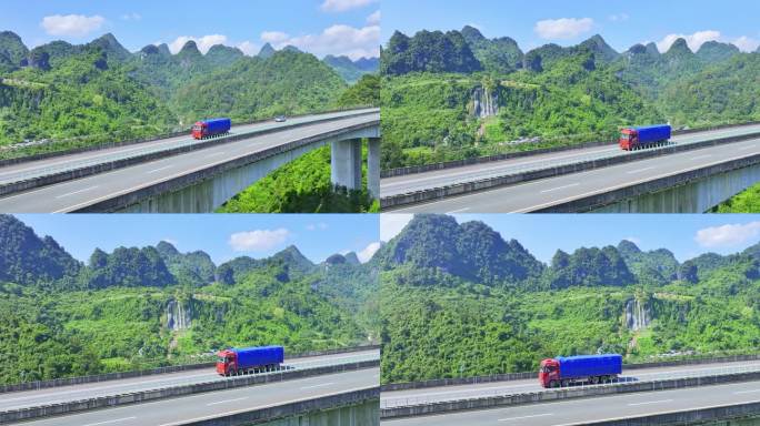 航拍中国高速货运重型大货车