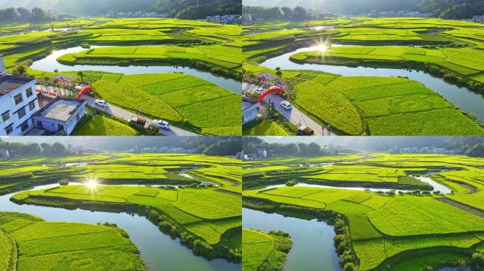 航拍广西靖西平江村田园风光