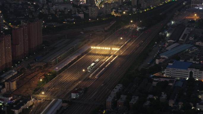 江苏南京京沪线沪宁段铁路编组站夜景航拍