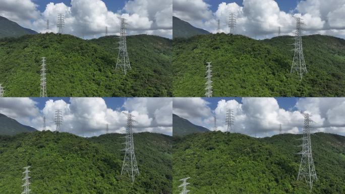 高山电力电塔电网高压输电塔航拍