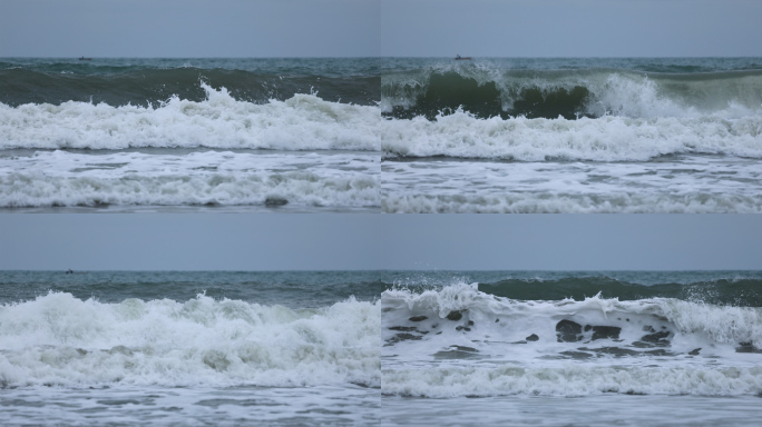 4k台风天汹涌海浪慢镜头
