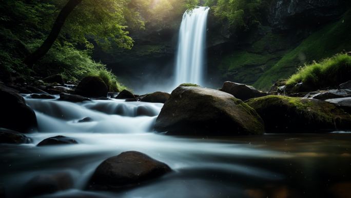 写实瀑布流水背景17