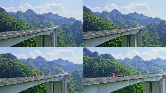 航拍中国高速公路行驶的大货车