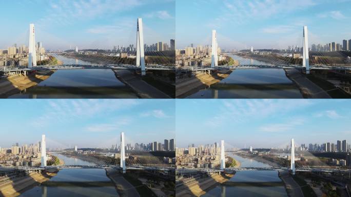 航拍武汉城市桥梁月湖桥交通道路车流全景