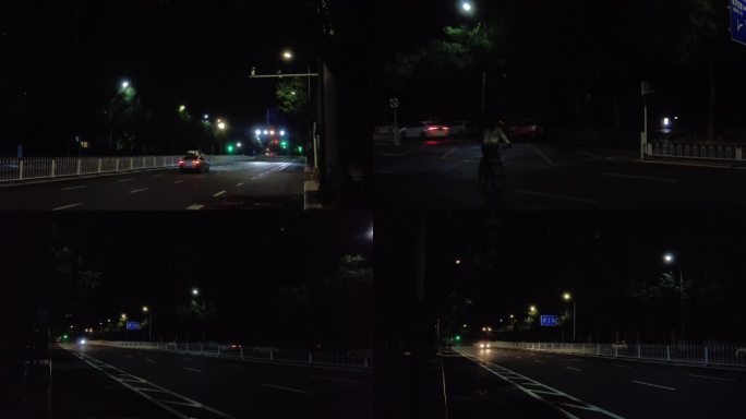黑夜城市街道一个人骑行空荡荡的公交车路灯