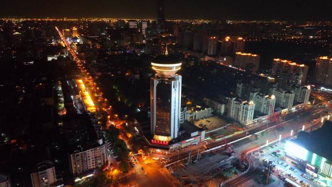 天津滨海新区泰达中心夜景航拍