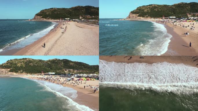 蓬莱长岛旅游区海岛海滨沙滩海浪4K航拍